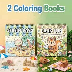 Kawaii Coloring Book - 2pcs with Park Fun & Seaside Days Theme, Opaque Super-Sensitive Paper for Stress Relief and Relaxation, Colorful Illustrations with Clear Lines, Exquisite Patterns for Teens, Adults & Seniors - Perfect Gift for Birthdays & Holidays