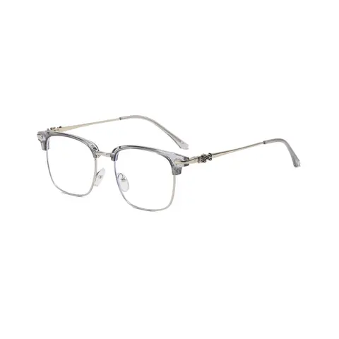 ShineThru Unisex Browline Semi Frame Eyeglasses - 1-Pair Rectangle Metal+PC Frame, Blue-Light Block Anti-Radiation Non-Prescription Aftermarket Lenses, Casual Daily Wear Fashion Accessory
