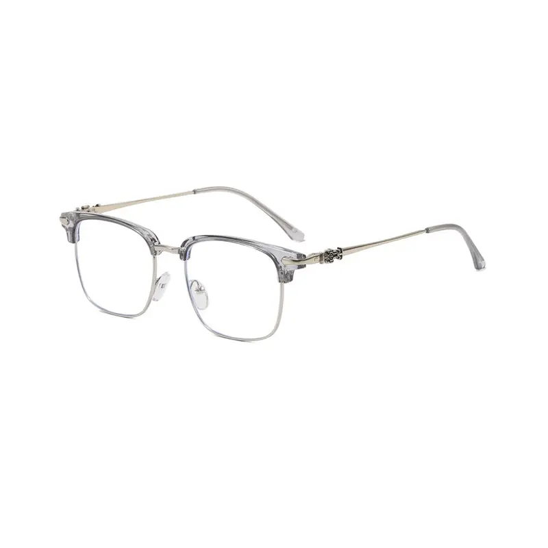 ShineThru Unisex Browline Semi Frame Eyeglasses - 1-Pair Rectangle Metal+PC Frame, Blue-Light Block Anti-Radiation Non-Prescription Aftermarket Lenses, Casual Daily Wear Fashion Accessory