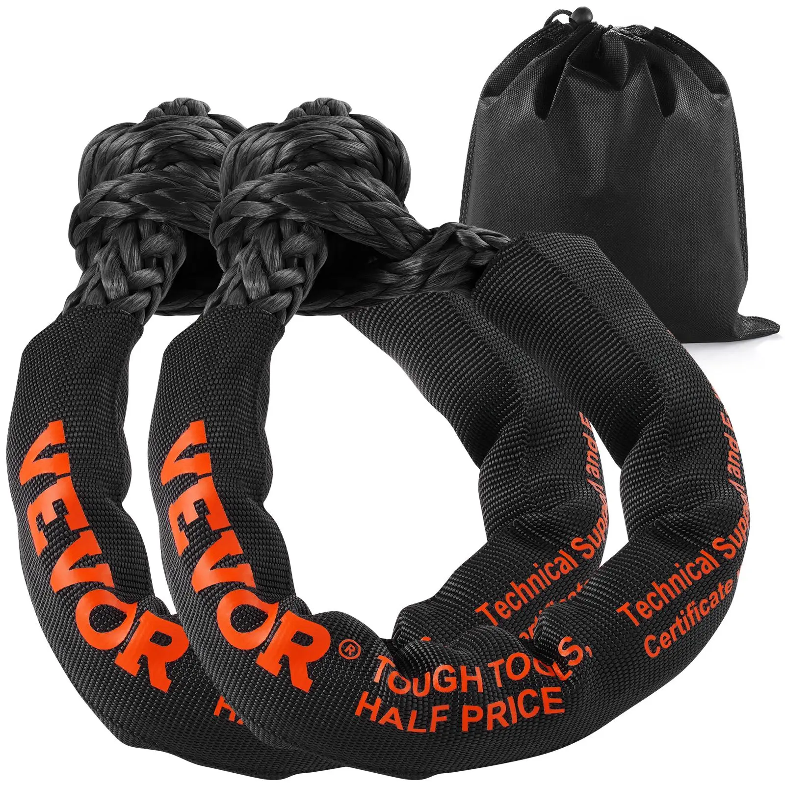 【DealsForYouDays】VEVOR Synthetic Soft Shackle, 1/2" x 22" (2 Pack) 44092 lbs (20 Ton) Breaking Strength Recovery Tow Shackles with Extra 2 Sleeves & Storage Bag for UTV, ATV, Trucks, Jeep, Off-Road Vehicles, Black