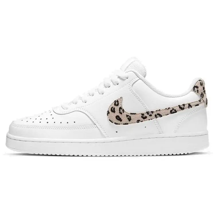 Nike Court Vision Low Leopard Swoosh White Cushioned Durable Skate Shoes Women's DD9665-100