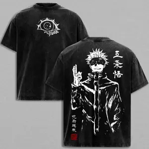 Jujutsu Kaisen– Gojo Satoru Tee: Execution Shibuya Incident Compilation & Culling Game Prelude Vintage Cotton Anime Manga T-Shirt, Double Printed Retro Unisex Streetwear Graphic Top, Japanese Anime Merch for Sorcerer Fans