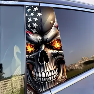 Eswebb 2 pieces American flag skull sticker, car B-pillar sticker, Sticker For Cars, easy to paste and tear off, sun protection, waterproof and scratch-resistant car appearance accessories