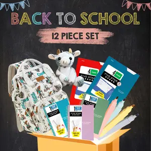 Wrangler [LIVE] Back to School 12 Piece Bundle, WildWest Large Capacity Backpack & Notebook & Highlighter & Folder & moo key chaIn & sticker