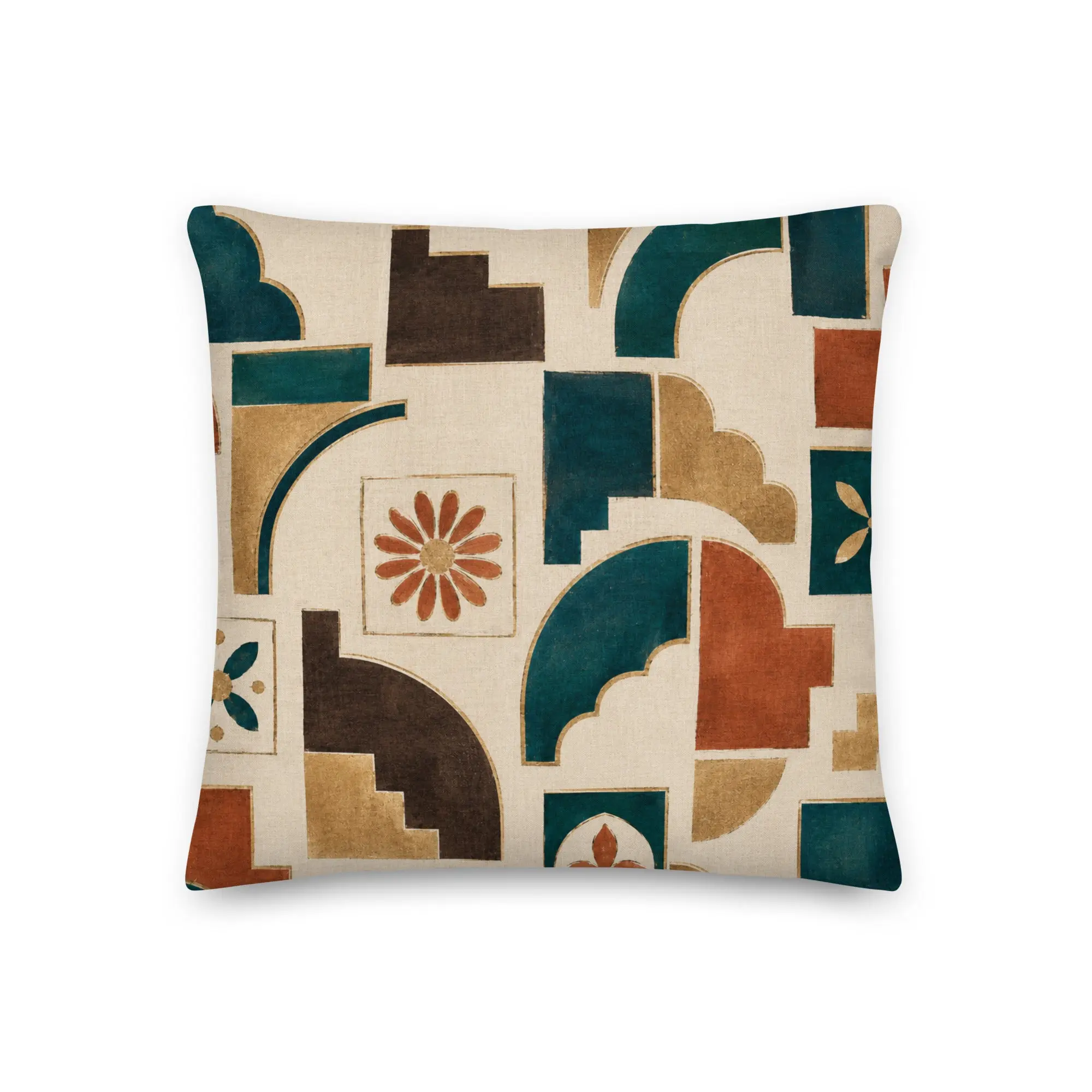 Heritage Tile Modernist Accent Pillow - Peacock Teal