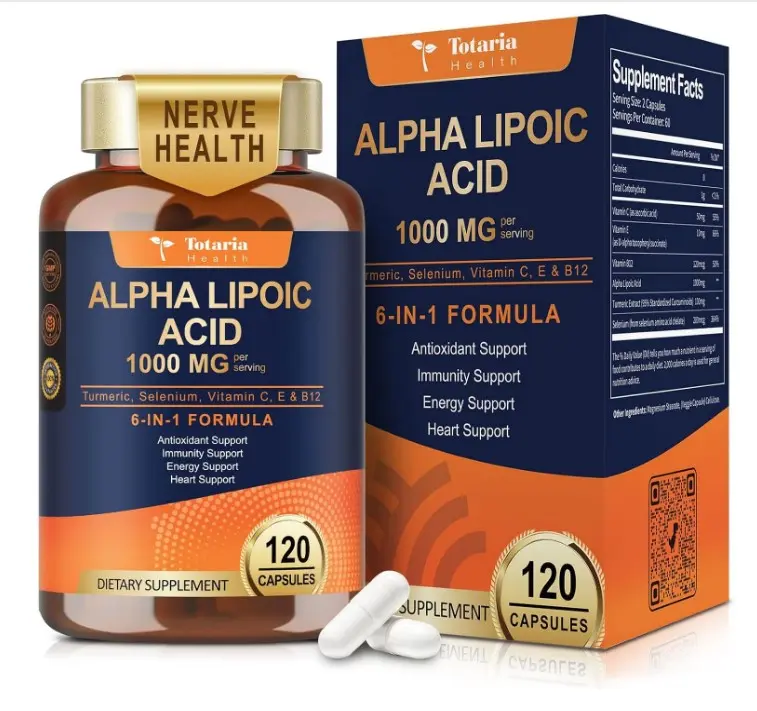 Alpha Lipoic Acid 1000mg - ALA Supplement Antioxidant for Neuropathy Support Nerve Health, Liver Detox, Antioxidant, Metabolism and Cell Energy, Anti-Aging - Non-GMO, Gluten Free, Vegan Safe