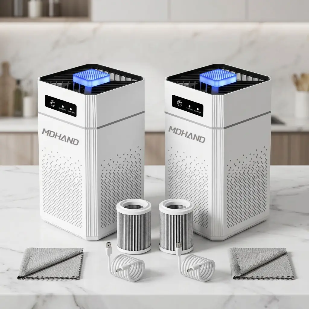 【Summerfinds】2-Set Cordless Large Room Air Purifier with Filters, USB Port, USB Charging Cable & Ionizer, Odor-Dust Remover for Family Home Bedroom, Home Decor Household Appliance