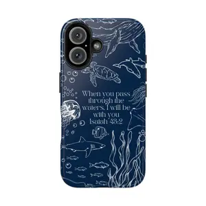 Blue Ocean Collage When You Pass Through The Water I Will Be With You Case Suitable for Samsung GALAXY S25 ULTRA S24 Plus S23 Fe , Compatible with iPhone 17 AIR 16 Promax 15 pro max case 14, iphone 13 cases Protective Cover for Both Men And Women Gift.