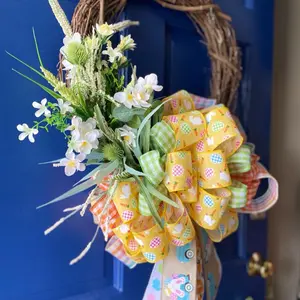 Unique birthday gifts, Easter Wreath with Added Color and Personalized Bow - Grapevine Branch, Pastel Easter Colors, Decorative Ribbon