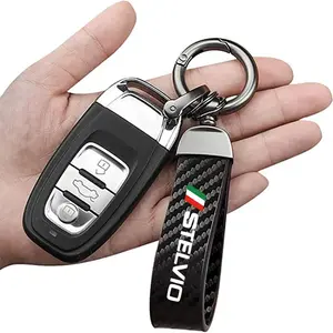 For Alfa Romeo Stelvio Carbon Fiber Car Keychain Set, Premium Auto Modification Key Fob with Screwdriver and Rings, Car Key Accessory