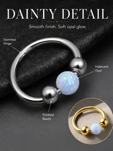 Silver & Gold Opal Piercing Ring Set-3Pcs 1.0*8mm Seamless Hinged Clicker Hoop for Nose Septum Cartilage Ear Helix Tragus, Hypoallergenic Surgical Steel Clicker Nose Stud Jewelry Opal Septum Studs Opal Nose Piercings for Women Men