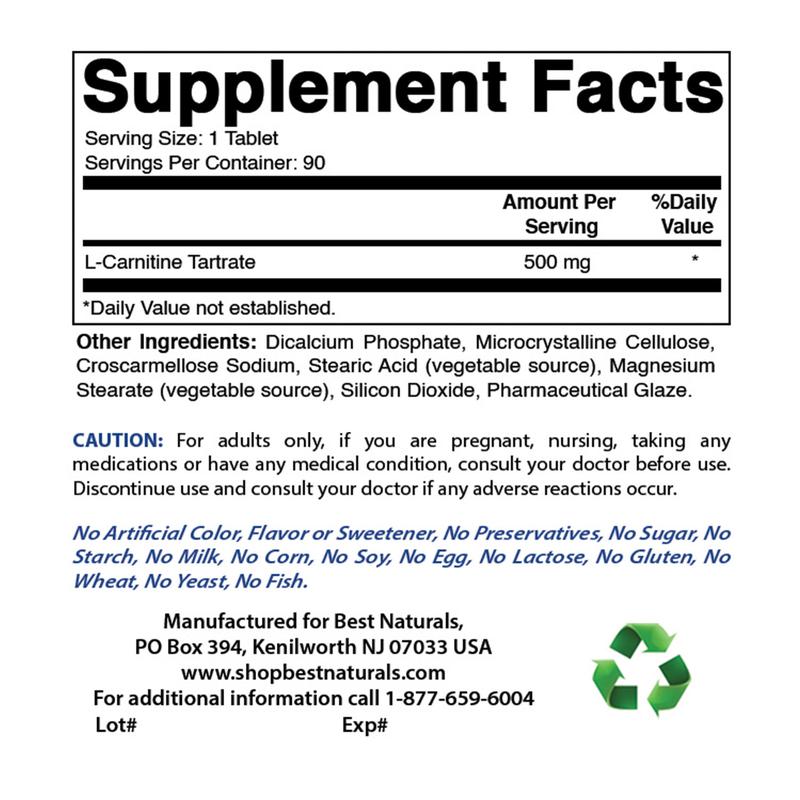 Best Naturals L-Carnitine 500 MG Capsules, 90 Ct