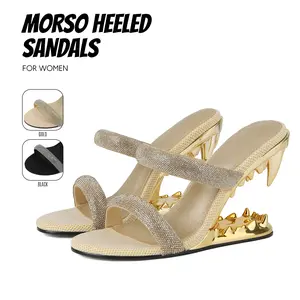 Womens Heeled Sandals Open Round Toe Easy Slip On Morso Heel Party Work Casual Dressy Summer Sandal