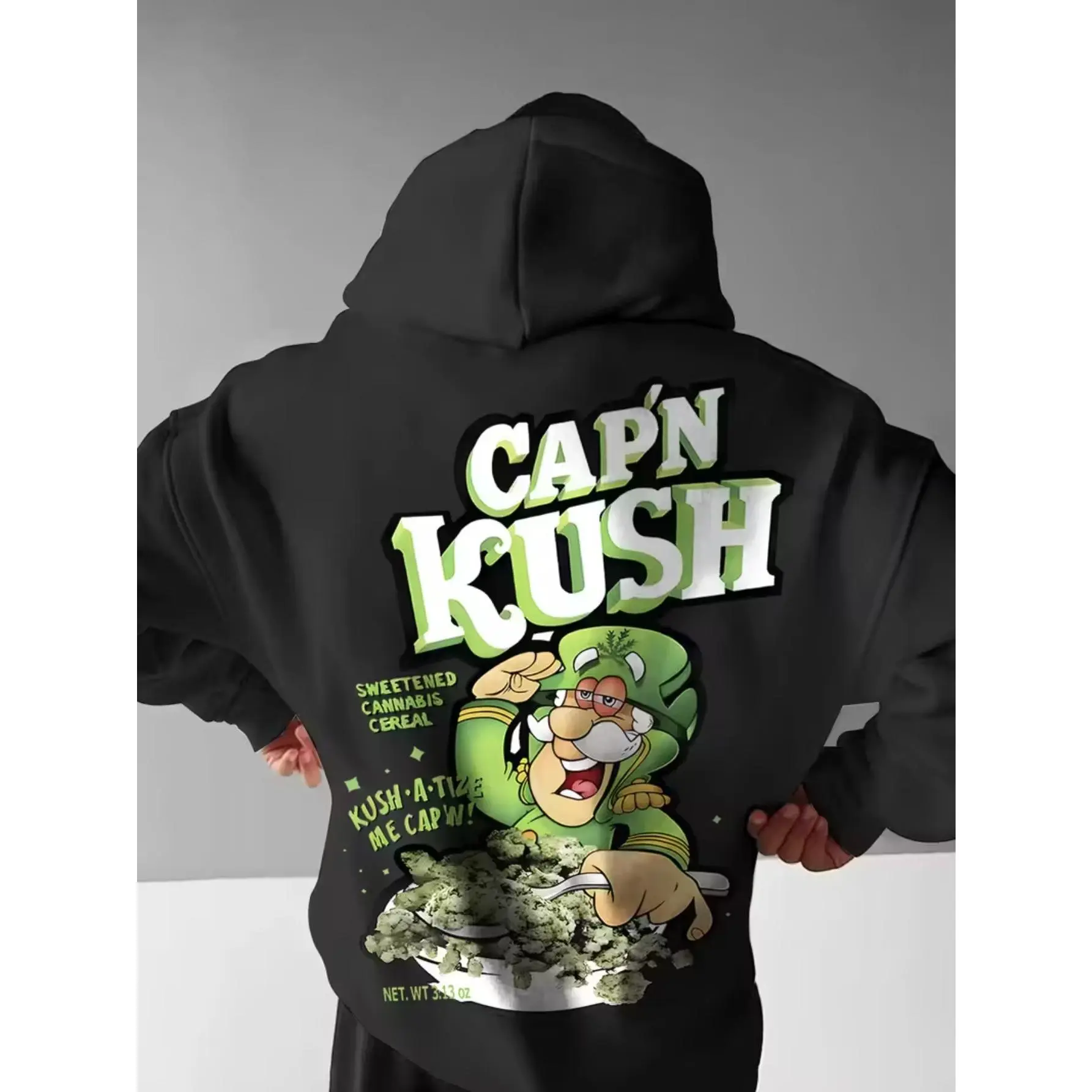 Men's CAPN KUSH Leaf & Cup Graphic Hooded Sweater - Soft Streetwear Pullover with Kangaroo Pocket, Long Sleeve Casual Winter Warmth, Bold CAPN KUSH Lettering & Leaf Design, Ideal Gift for Culture Fans (Machine Washable) - Relaxed Fit, Drawstring Hood, Ful