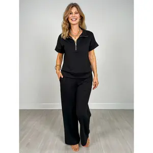 Scuba High Neck Half Zip Top & Pants Set-GRP A