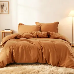 French Duvet Cover Set 78" x 86"- 3 Pieces (1 Comforter Cover,2 Pillowcases)- Natural Flax Cotton-Color Breathable Farmhouse Bedding-Rust, Full