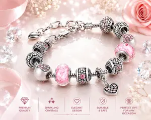 ARPURRAINA Pink Heart-Shaped Pendant Bracelet Set Exquisite Jewelry Gift with Delicate Bead Dazzling Pendant Adjustable Serpentine Chain for Women Perfect Valentine's Day Gift Idea Trendy Stack Bangle Birthday gift summerwins