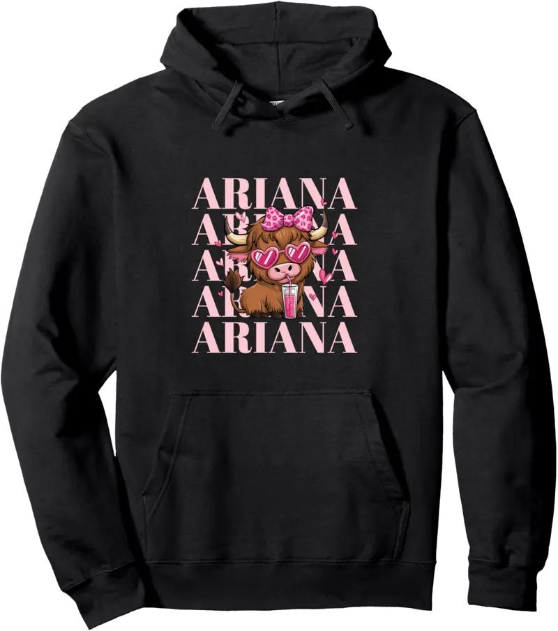 Coquette Highland Cow ARIANA Pink Bow Pullover Hoodie - Haileybutl Shop 88B0DVB4P66Z