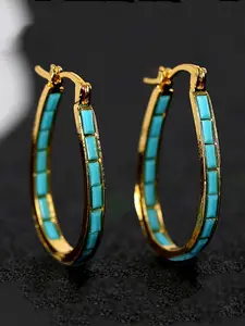 1 Pair Boho Style Turquoise Texture Hoop Earrings, Vintage Minimalist Hoop Earrings, Fashion Jewelry Accessories for Women
