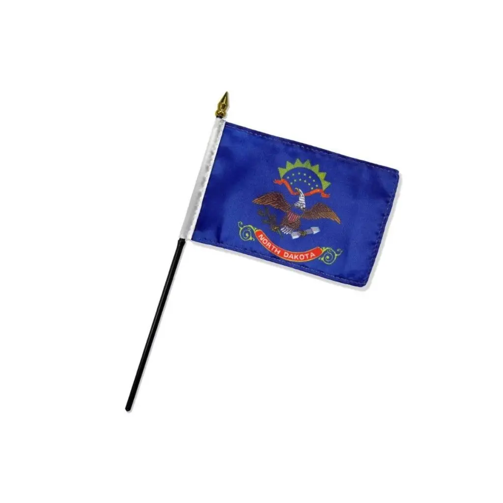 4x6in Printed Plastic North Dakota Stick Flag with Stitched Edge, Home Decor Festive & Party Supply Backdrop Banner