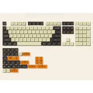 Low Profile keycap,Double Shot PBT keycaps 60 75 100 Percent,PC Transparent Key Cap,Beige/Dark Black/Orange Keyboard caps for  MX Switches Mechanical Keyboard(only keycaps)