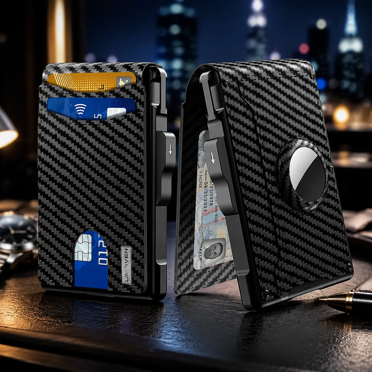 Graduation Gift for Men, Carbon Fiber Wallet with Pop Up Card Holder, Slim Minimalist Metal Credit Card Wallet, Portable Front Pocket Wallet for Dad Boyfriend Husband, Business Travel Gift Accessories