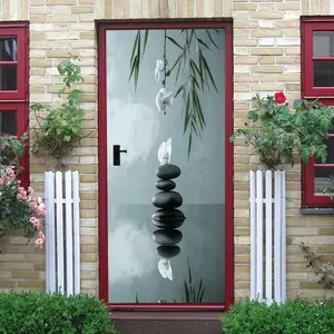 Zen Oriental Style Wall Stickers Natural Elements Black and White Pebbles Orchid Bamboo Design Home Decor Stickers Living Room Bedroom Wall Self Adhesive Wallpaper Removable Eco Friendly Material Exclus