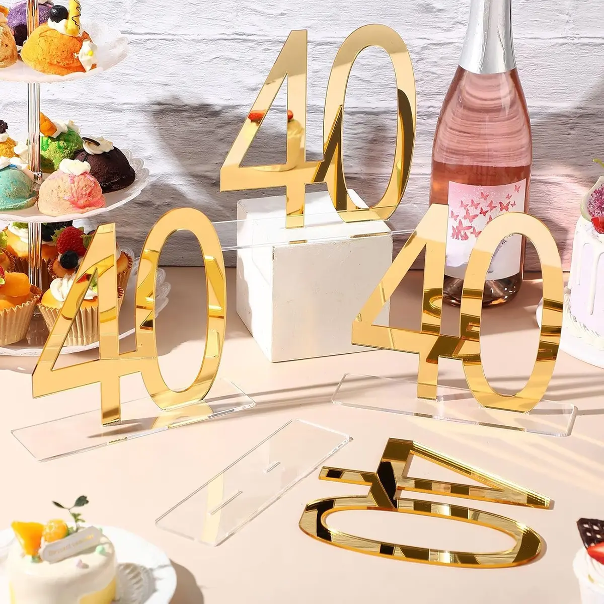 6pcs Acrylic Birthday Decorations, 40th & 50th Anniversary Table Centerpiece, Party Supplies for Celebrations, Festival Party Supplies, Party Favor, Party Accessory