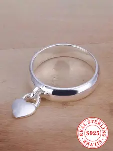 S925 Sterling Silver Heart Shaped Plain Color Ring, Elegant Everyday Ring, Heart Design Ring, Fashion Accessories for Women & Girls, Trendy All-match & Exquisite Jewelry for Birthday Gift