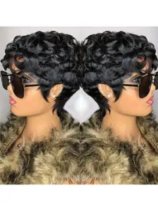 Pixie Cut Wigs for Black Women Pixie Cut Wig Human Hair Short Glueless Curly Wigs With Bangs Full Machine Made Wigs for Daily Use Color