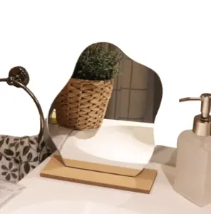 Cloud-Shaped Acrylic Vanity Mirror with Bamboo Stand - Frameless and Lightweight for Minimalist Home Decor