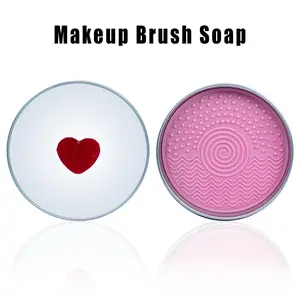 Makeup Brush Cleaner Soap with Silicone Scrub Pad, Alcohol-Free Natural Formula Brush Cleaning Kit, Deep Cleansing & Conditioning Solid Balm for Home Vanity, Studio, Travel Use
