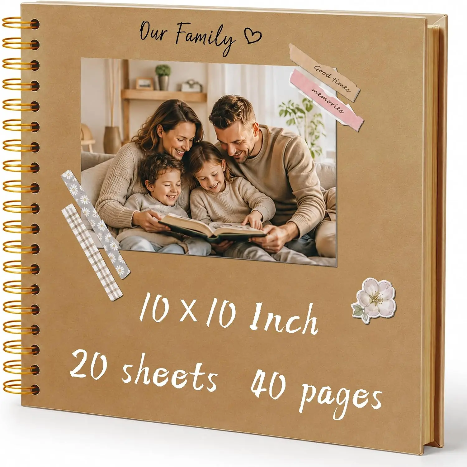 DIY Scrapbook Album 10x10 Inch 40 Pages (20 Sheets), Hardcover Kraft Paper | Photo Book, Blank Memory Scrap Book for DIY Crafts, Wedding Guest Book, Travel Journal, Collage Book, Black