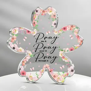 Acrylic Inspirational Christian Desktop Decoration, Prayer Bible Verse Floral Acrylic Plaque, Women Dorm Room Decor, Faith Gift
