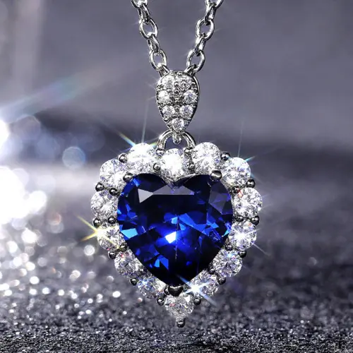Blue zircon heart shaped necklace, LH 13