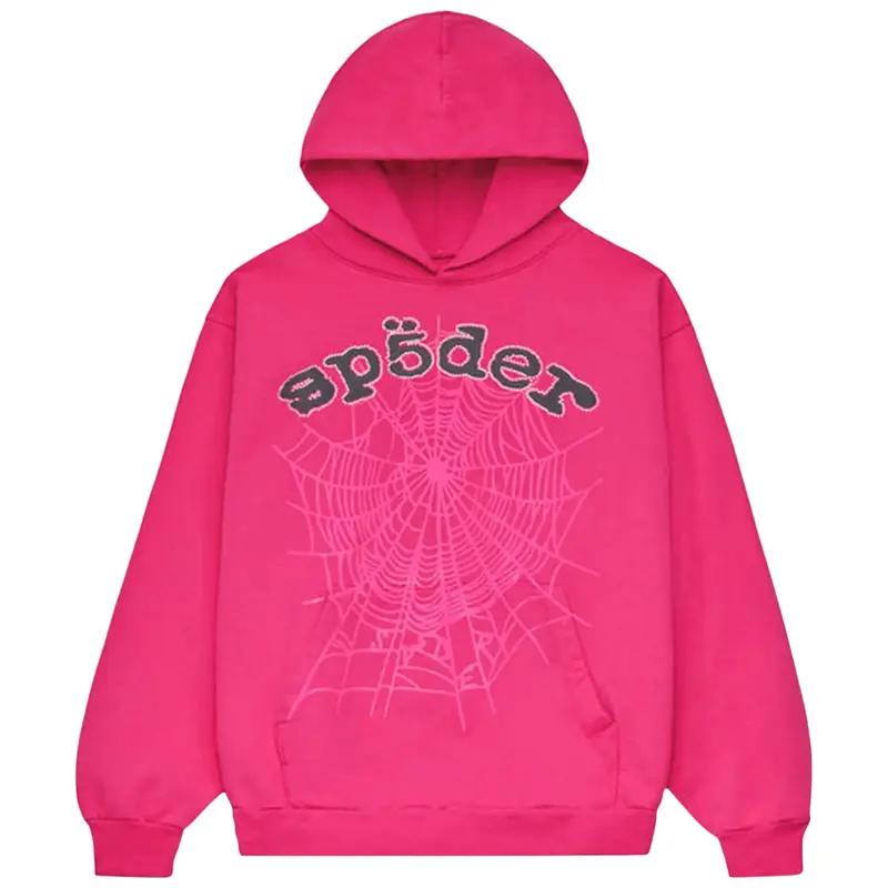 Sp5der Rhinestone Legacy Web Hoodie Pink & Black Long Sleeve