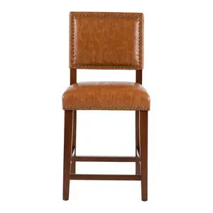 Linon Armless Faux Leather Counter Stool Bar Traditional Dining Room 24" Caramel