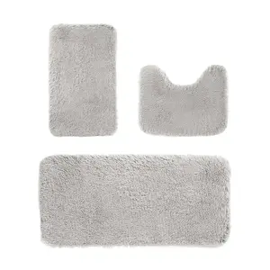 Bathroom Rugs Sets Non-Slip Bath Mat Set 3 Piece Soft Comfortable Washable Quick Dry Gray Toilet Rug for Daily Use