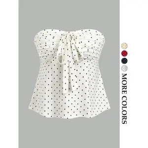 Women's polka dot printed tube top, spring and autumn casual off shoulder top, women's daily clothing, women's clothingRAIMENTRY