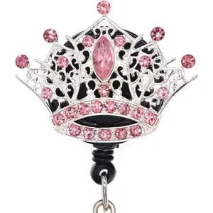 Rhinestone Crown Retractable ID  Name Card Holder  for Nurse