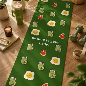 Rubber Yoga Mat - Be Kind to Your Body Design, Avocado Toast and Smoothie Pattern, Sports & Outdoor Fitness Mat