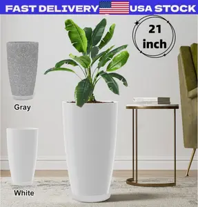 21" Tall Flower Pot Indoor Round Planter Rough Planter w/ Drainage Holes Saucer