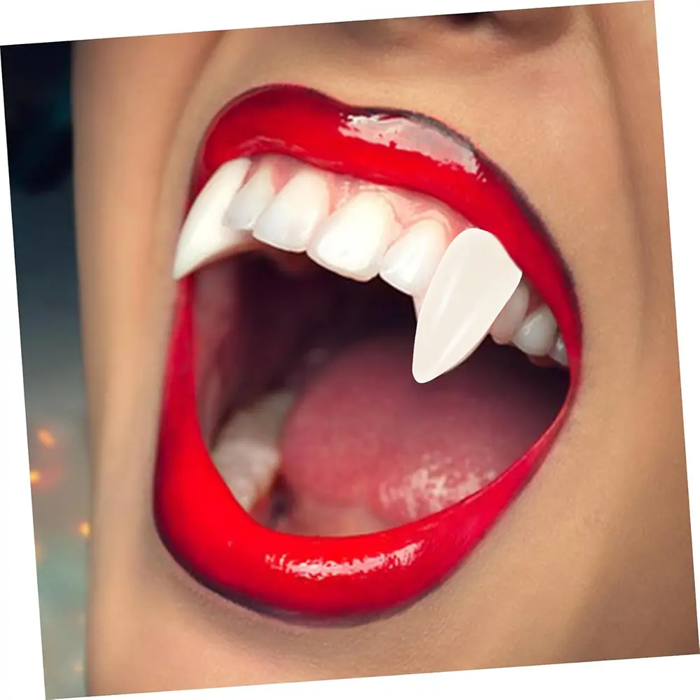 4 Pcs Halloween Resin Vampire Teeth Fangs, Dual Size 17MM/19MM Cosplay Dentures with Fixing Teething Gel, Universal Prop for All Theme Parties & Role Playing Performance
