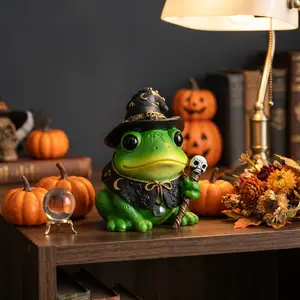 Wizard Frog Statue Resin Craft, Resin Animal Ornaments, Home Decor Item, Halloween Ornament, Gift Idea, Desktop Decoration, Trendy Desktop Ornaments, Festival Decorative Piece