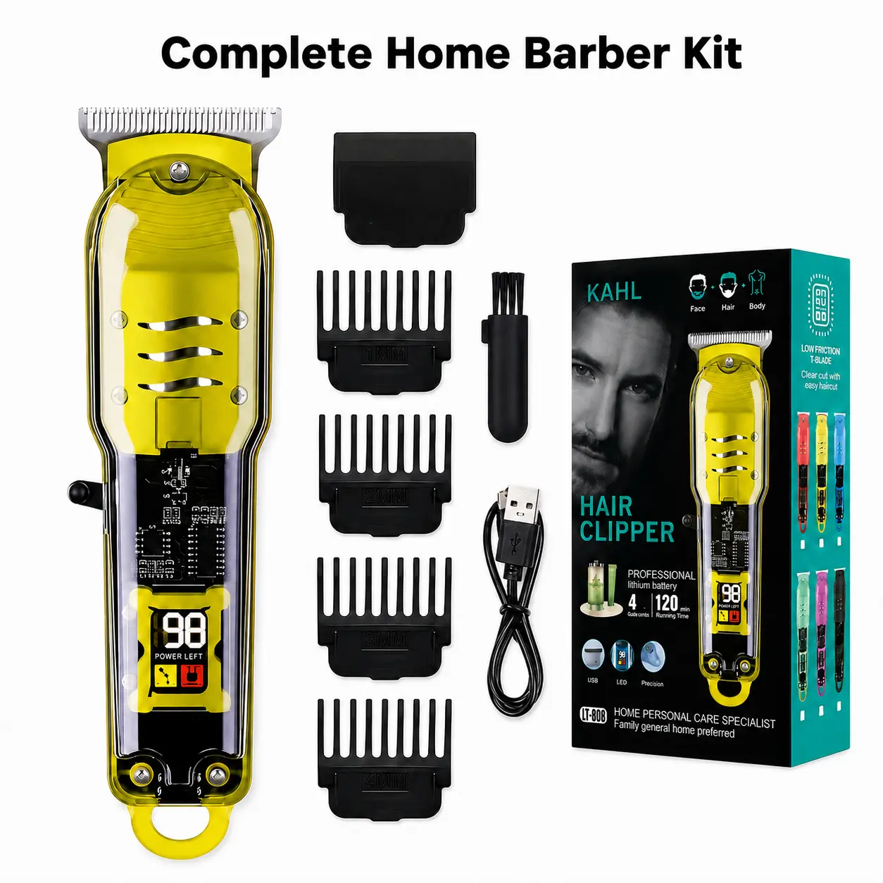 Professional Transparent Hair Clipper for Men -Rechargeable Cordless Trimmer with High-Speed SilentMotor | USB-C Precision Grooming for Home & Salon Use| Portable Electric Hair Cutting Machine, Durable & Easy toUse Smooth