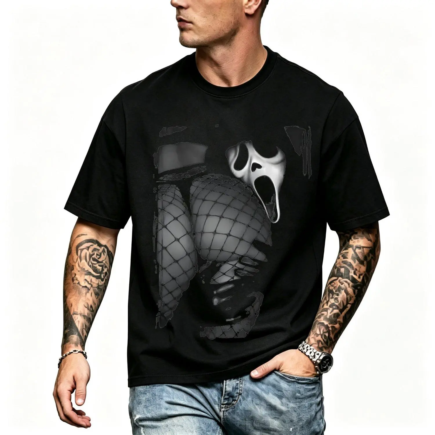 Men Short sleeve T shirts Horror Graphic Tee Horror Film Graphic Tee Halloween Scary Shirt Thriller Movie Spooky Season Menswear Top