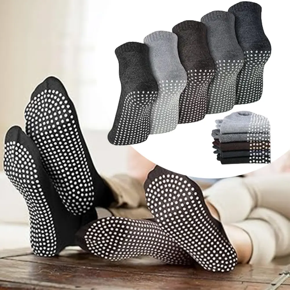 Unisex 5-Pairs Universal Anti-Slip Grip Socks - Cushioned Cotton Ankle Socks with Non-Slip Dots for Pilates, Martial Arts, 1 Size, Anti Slip Socks, 5Pairs
