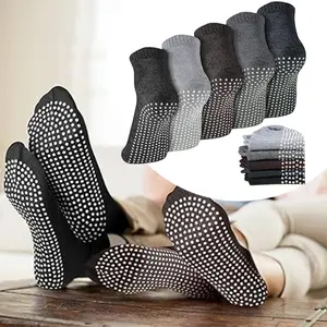 5Pairs Athletic Running Sock Non-Slip Pilates Soft Cotton Comfort Anti Skid Slipper Barre Sock with Cushion Unisex