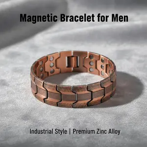 Mens Industrial Copper Bracelet – Vintage Distressed Finish, Precision Machined Texture & Magnetic Clasp | Bold Geometric Design for Streetwear or Gift