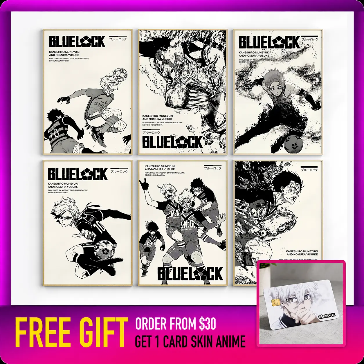 Blue Lock Anime Manga Poster Unframed, The Striker Artistic Minimalist Decoration for Soccer Fans, Ideal Room Gift